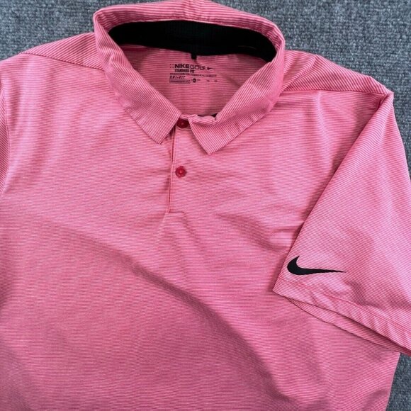 Nike Golf Striped Red White Polo Shirt Short Sleeve XL w Logo Stretch Spandex - Picture 1 of 6